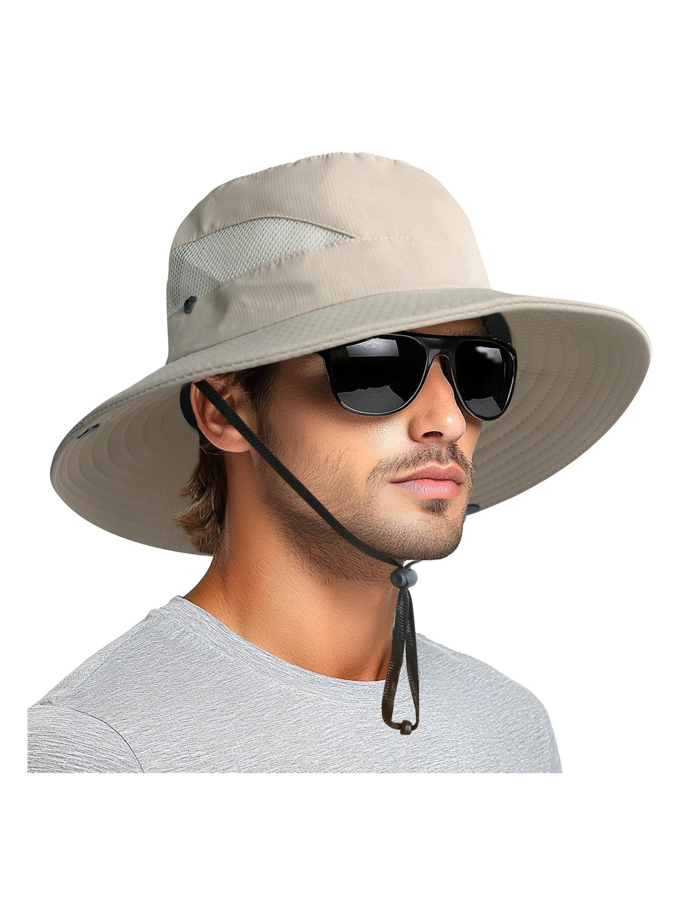 Sun Hats for Men Women Wide Brim Bucket Hat UPF | Beige (With Mesh) | Size OS